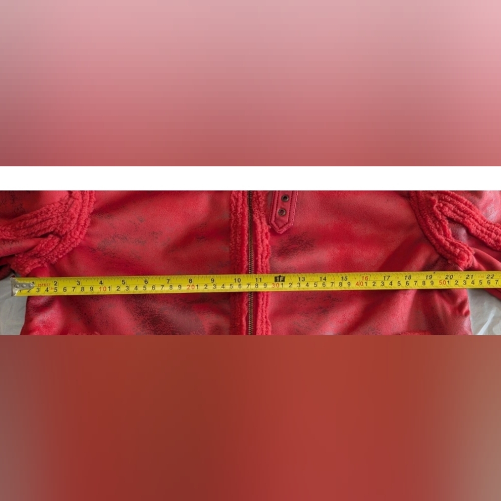 G by Giuliana Black Label Faux Suede and Shearling Zip-Front Coat Scarlet Red M - Picture 15 of 16